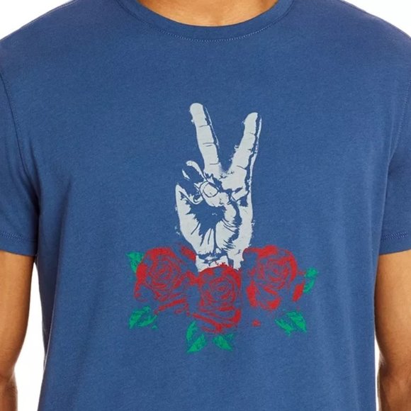 John Varvatos Peace Sign Roses Crew T-Shirt Blue - Picture 2 of 4
